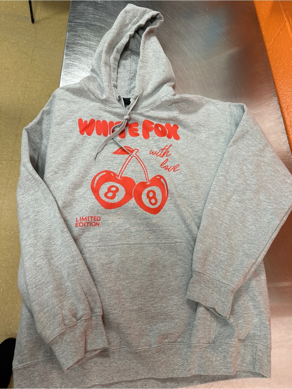 W White Fox Boutique With Love Cherry 8 Ball Hoodie Ash Grey Limited Edition LRG